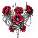 dark red flowers on the top connected with chains with gems  tattoo design idea