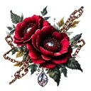dark red flowers on the top connected with chains with gems  tattoo design idea