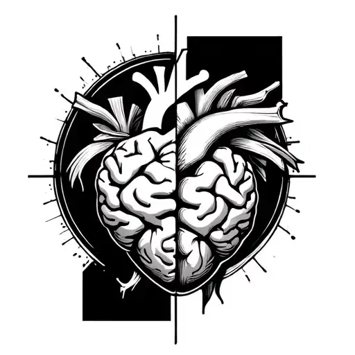 Half half brain heart in a circle tattoo design idea