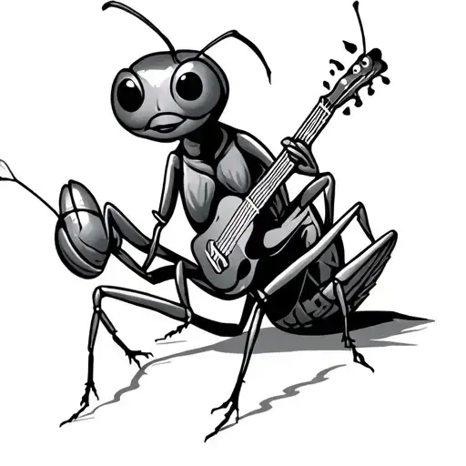 ant working hard and grasshopper playing music tattoo design idea