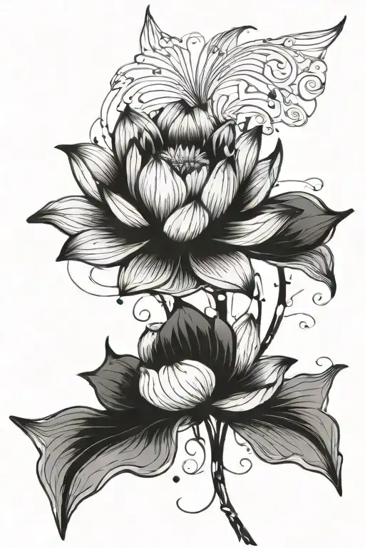 lotus blue gray tattoo design idea
