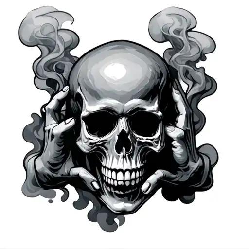 skull hands & regular hand with smoke tattoo design idea