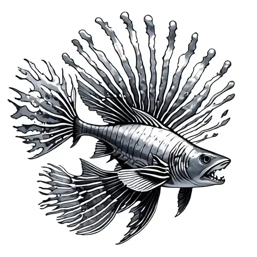 underwater coral reef saltwater ocean sharks lion fish tattoo design idea