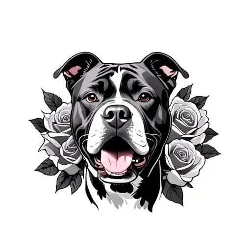 pitbull lining roses tattoo design idea