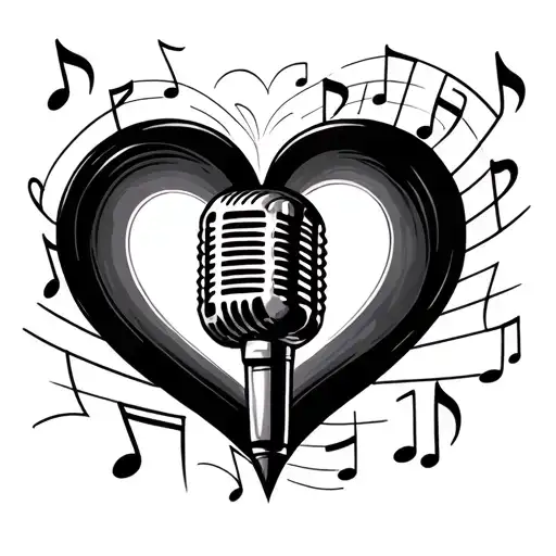 black heart microphone music notes floating tattoo design idea