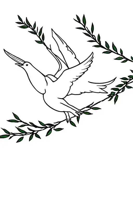 Doves carrying olive branches stretching towards tattoo design idea