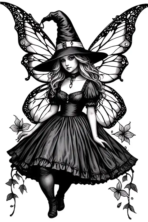 Alice in wonderland gothic fairy witch tattoo design idea