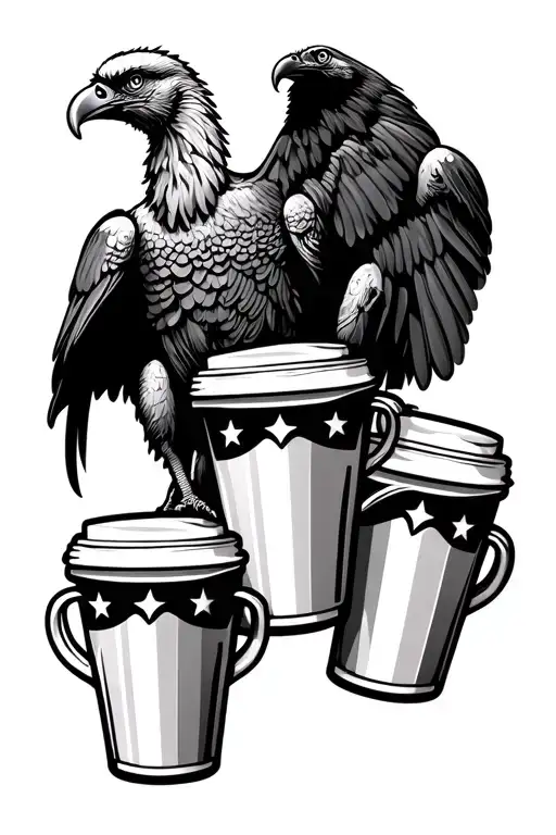 three liberators of America cups with a silhouette of a vulture behind tattoo design idea