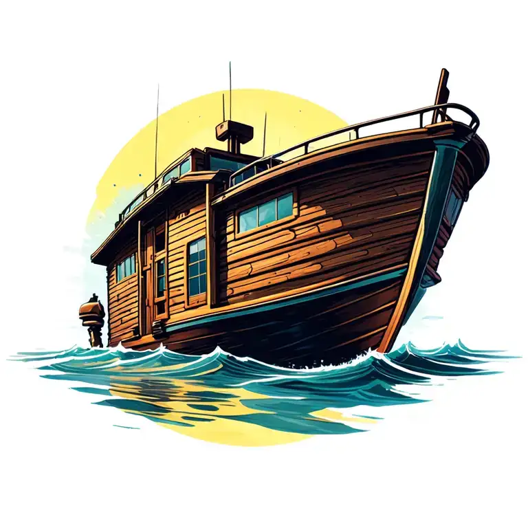 cabin boat electric tattoo design idea