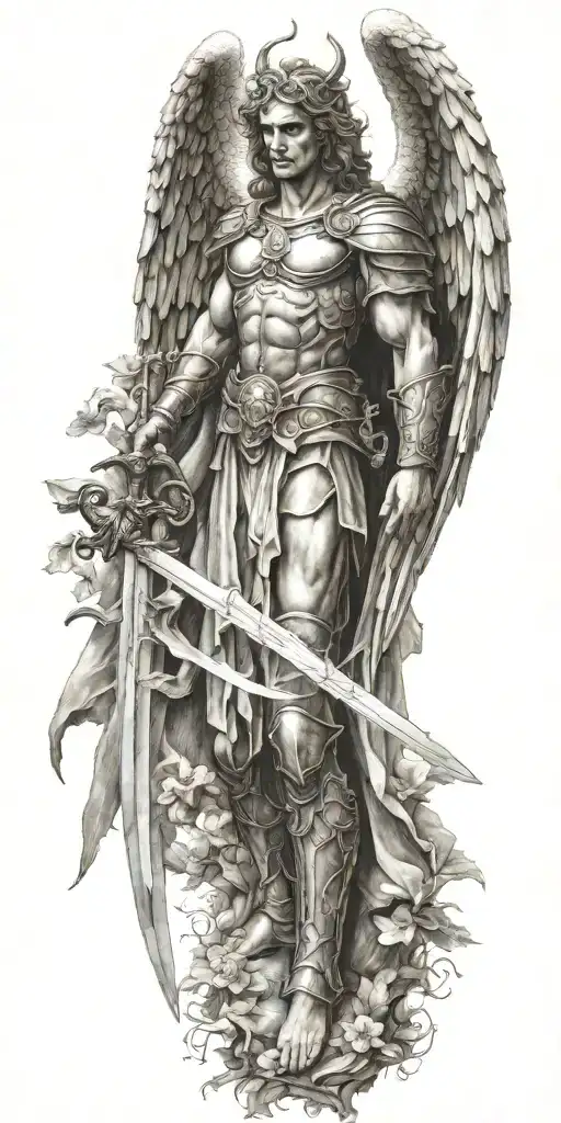 archangel Michael hodling a sword tattoo design idea