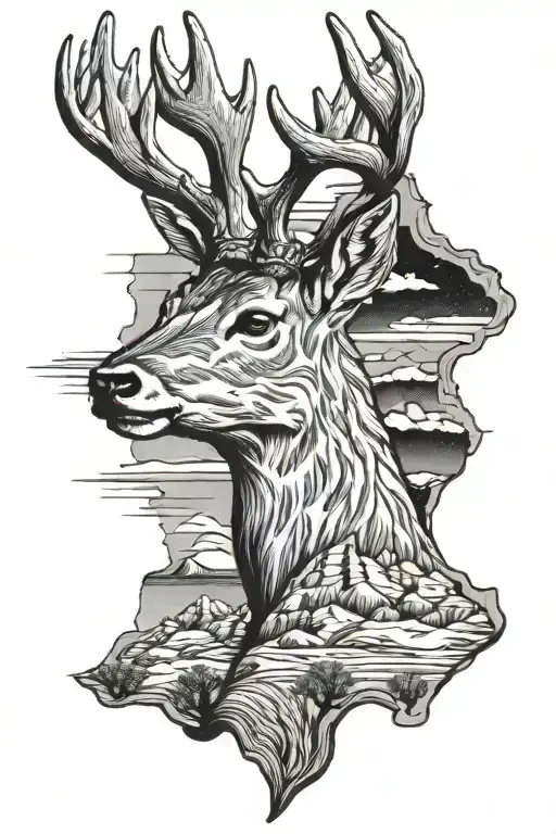 Arizona desert landscape deer head tattoo design idea