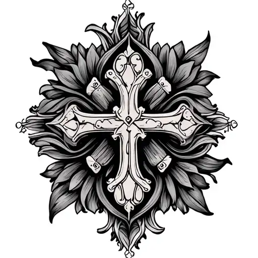 fine line ornamental tattoo with cross tattoo design idea