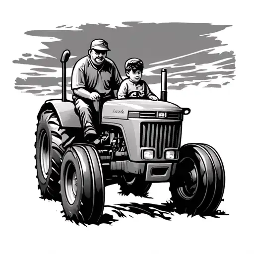 father and son on tractor tattoo design idea