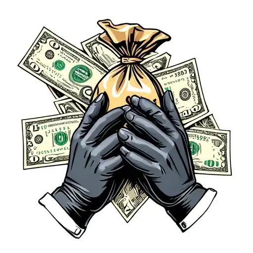 two black gloves holding a moneybag tattoo design idea