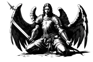 wounded knight kneeling angel holding a sword tattoo design idea