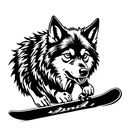 wolf snowboarding dog carving tattoo design idea