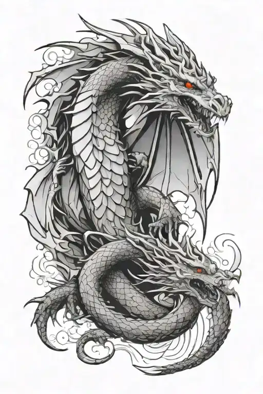 dragon breathing fire,geometric,dotted shading more line tattoo design idea