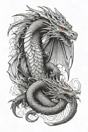 dragon breathing fire,geometric,dotted shading more line tattoo design idea