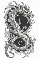 dragon breathing fire,geometric,dotted shading more line tattoo design idea