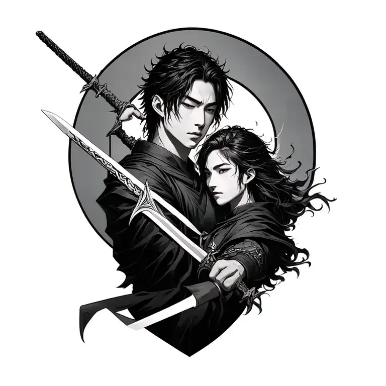 solo leveling sung jin woo and igris with igris holding a sword tattoo tattoo design idea