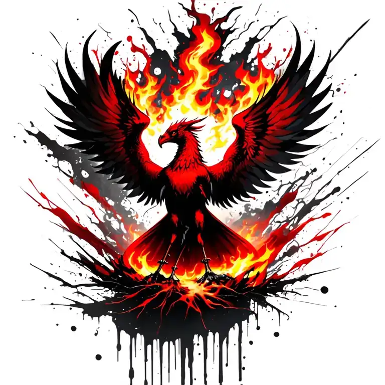 Phoenix rising from the ashes with flames and lightning  tattoo design idea