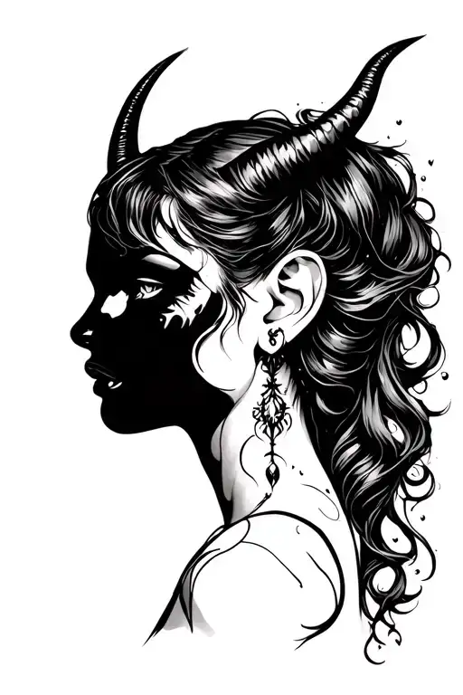 Female Devil In Ear tattoo design idea