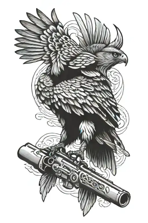 hawk with rifle tattoo design idea