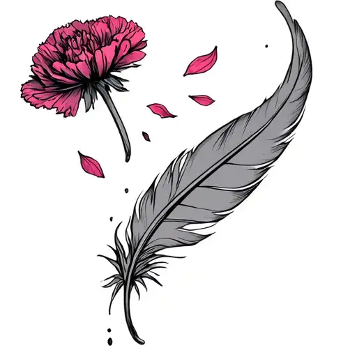a carnation petal floating down a stream, a feather falling in the air tattoo design idea