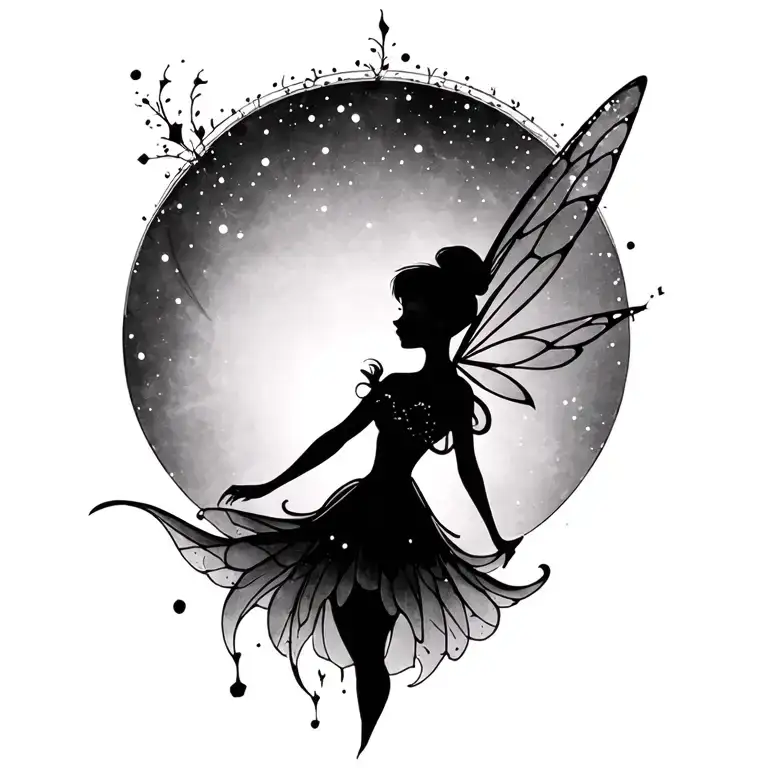 Create a Disney Tinkerbell silhouette tatoo in a single stroke tattoo design idea