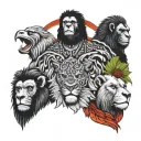 reggae band with eagle, lion, elephant and gorilla tattoo design idea