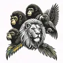 reggae band with eagle, lion, elephant and gorilla tattoo design idea