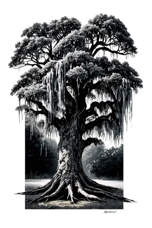live oak with Spanish moss tattoo design idea