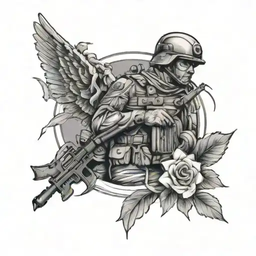 fallen soldier tribute tattoo design idea