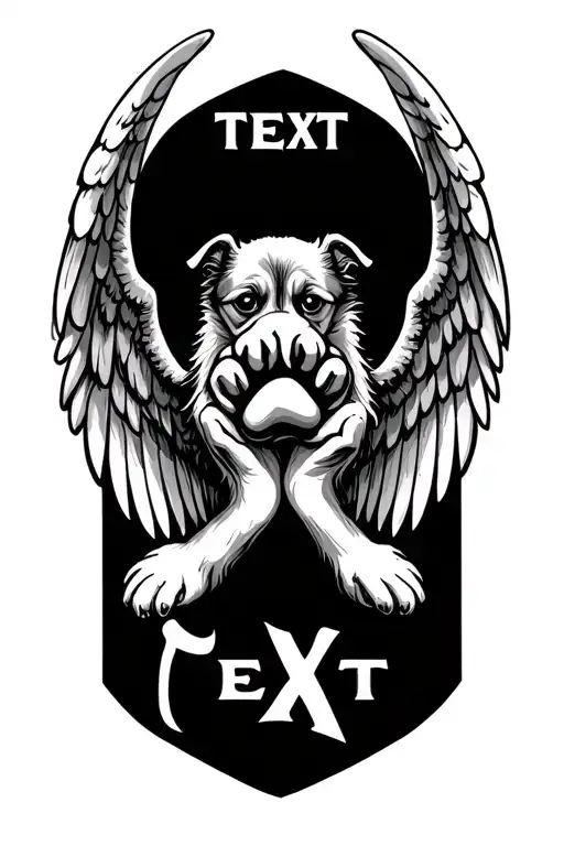 "Text here" angels wings holding dog paw tattoo design idea