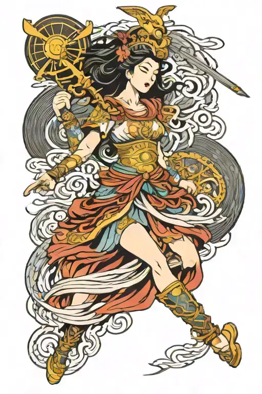 goddess athena in battle tattoo design idea