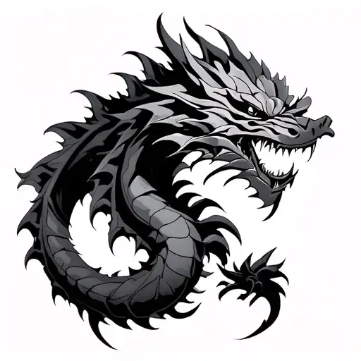 Black Rose Dragon from Yu Gi Oh. Tribal Style. tattoo design idea