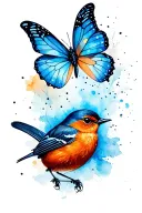 butterfly and robin tattoo design idea