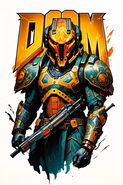  Doom Slayer surrounded by intricate tattoo design idea