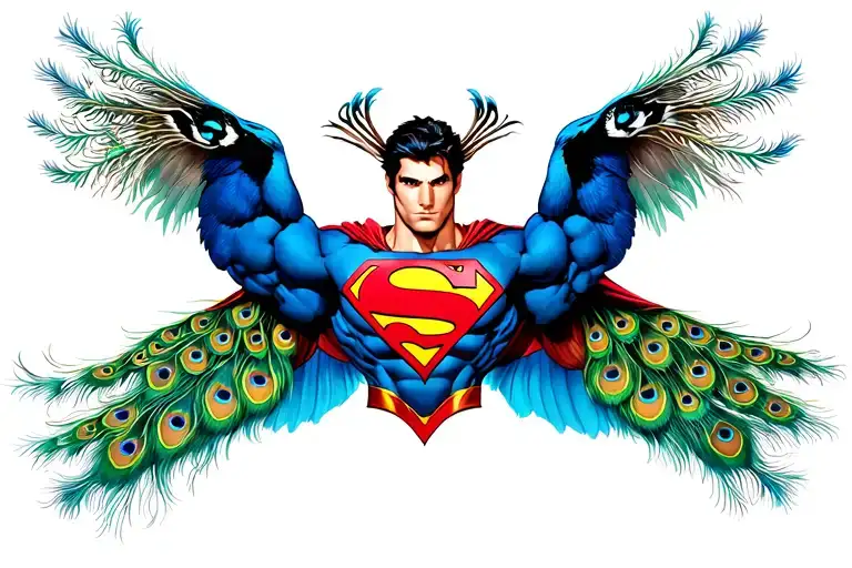 superman, peacock, leo tattoo design idea