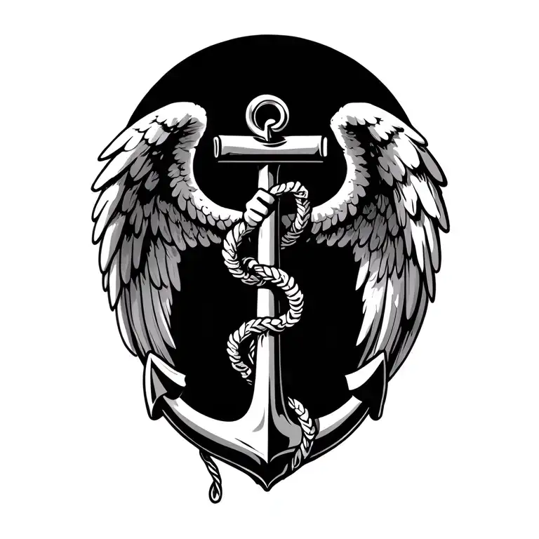 Anchor Angel wings holding scroll across the top tattoo design idea