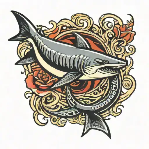 shark fighting squid tattoo design idea