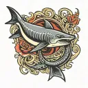 shark fighting squid tattoo design idea