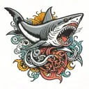 shark fighting squid tattoo design idea