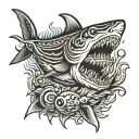 shark fighting squid tattoo design idea