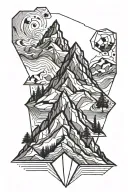 stylized polygon mountain facade with lines to add depth is super original and minimalist tattoo design idea