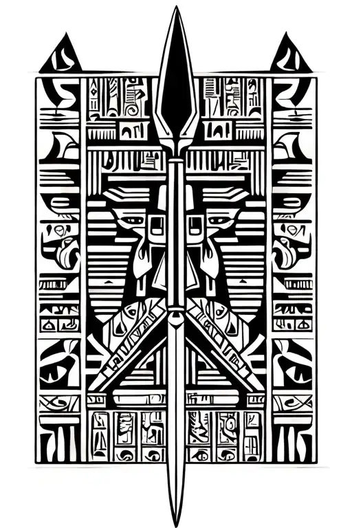 hieroglyphic infill with Egyptian style spear down the middle tattoo design idea