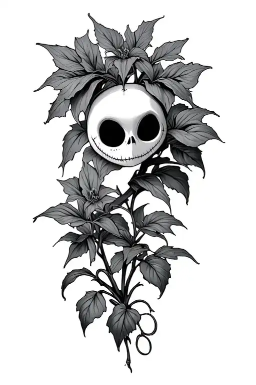 zero from nightmare before Christmas with deadly nightshade plant intertwined tattoo design idea
