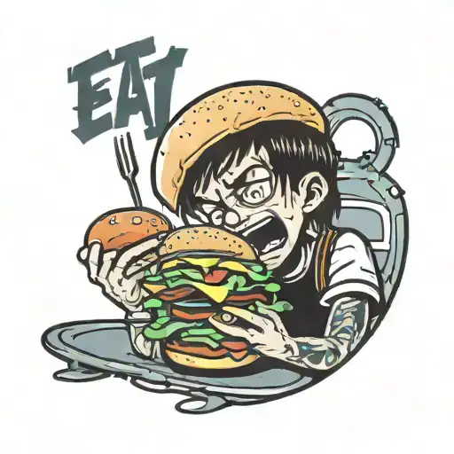 grunge boy eat burger tattoo design idea