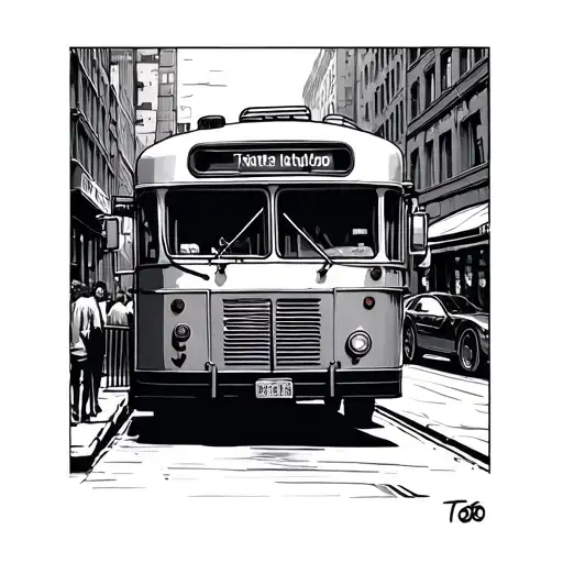 Bus on the street with your back turned tattoo design idea