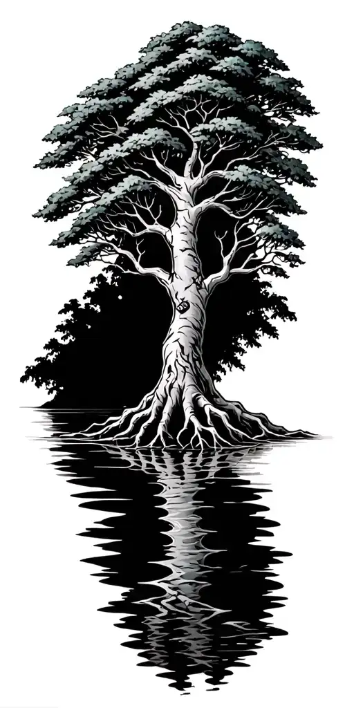 Irish tree of life with roots into a lake.   tattoo design idea